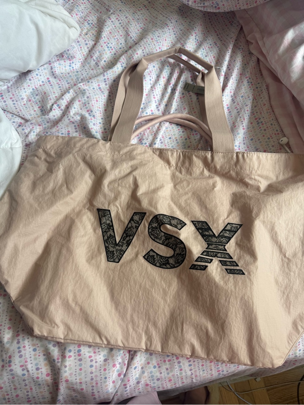 VSX Blush Pink Tote with Lace-Pattern Logo